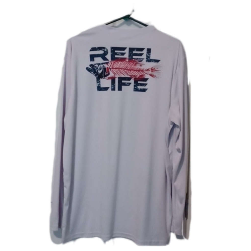 -- Reel Life Men's White Graphic Long Sleev Tee Size XXLarge Casual